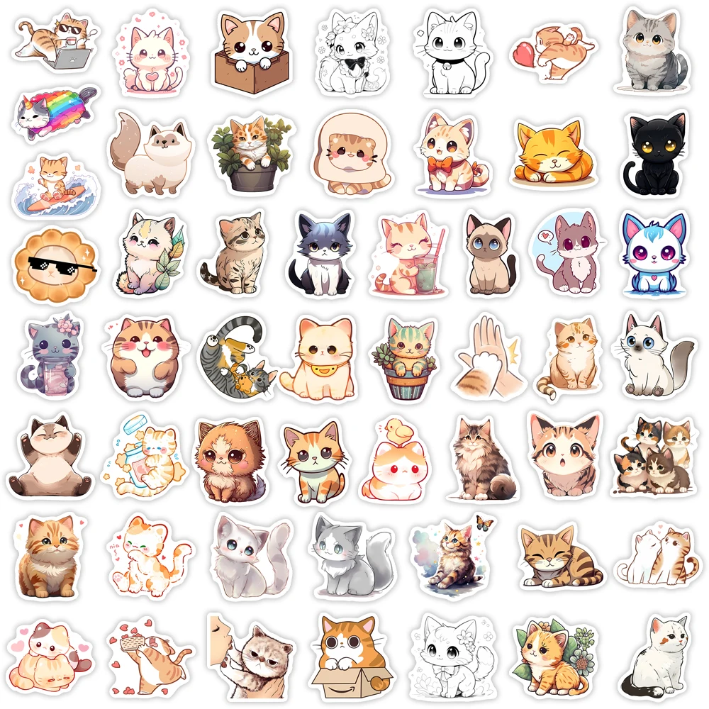 Kawaii Cat Stickers Kitten Cartoon Funny Kids Anime Cute Pet Animal DIY Sketch Gift Phone Laptop Scrapbooking Waterproof Sticker