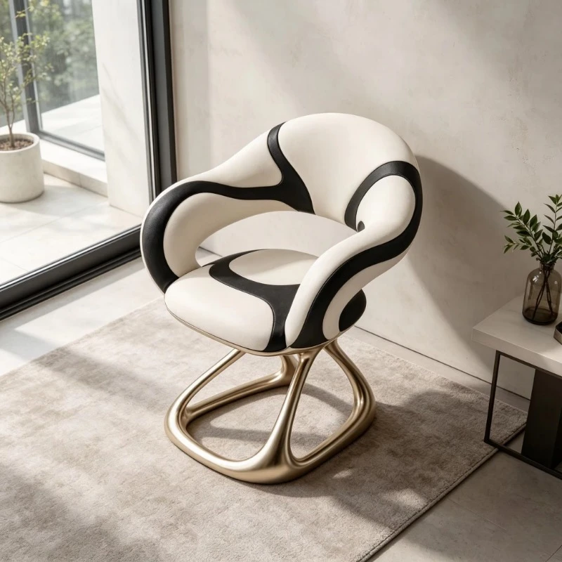 Two-color fiber leather decorative chair non-rotating electroplated metal bracket for study use