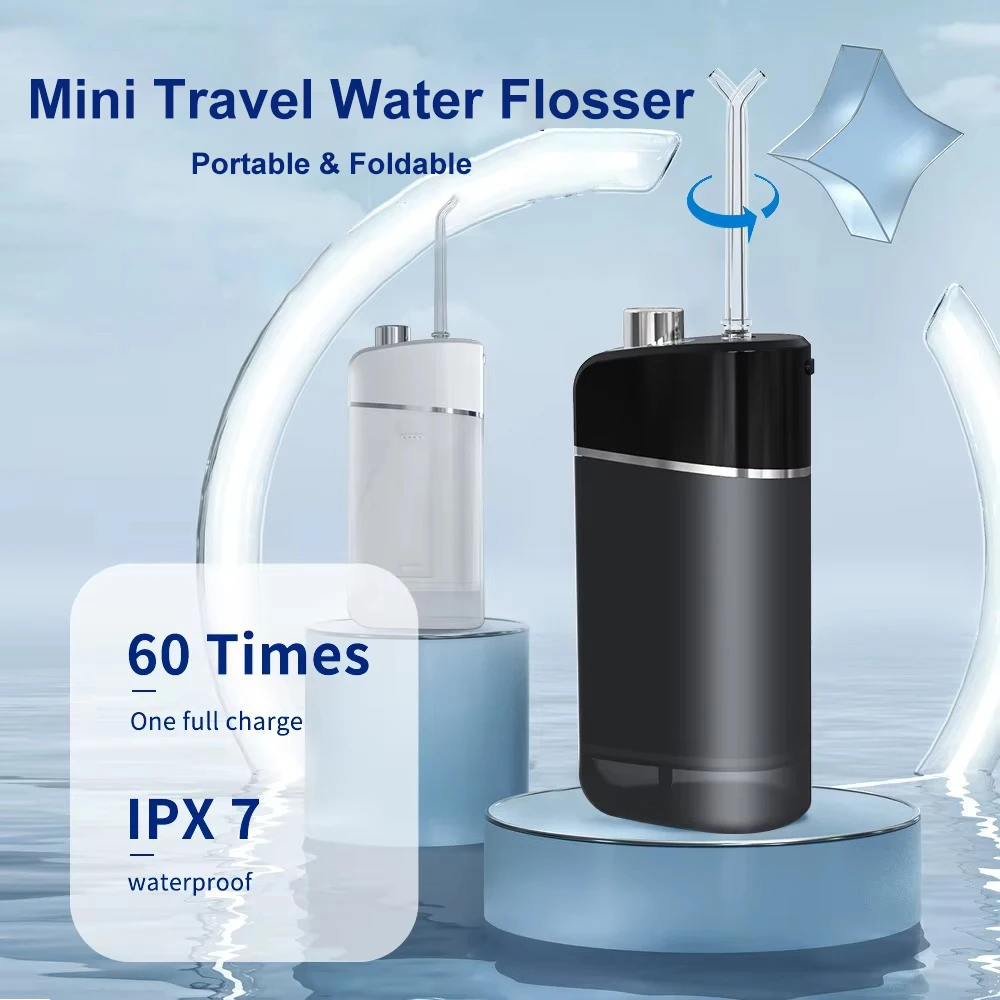 Mini Portable Oral Irrigator Travel Water Flosser On the Go Dental Flusher Water Pick 4 Nozzles Rechargeable Teeth Gum Cleaner