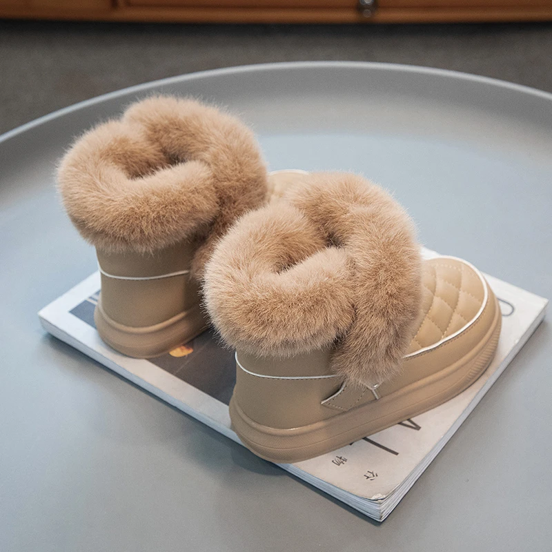 Stivali Casual caldi in peluche per bambini stivaletti con fibbia a testa tonda per ragazze inverno coreano nuovi stivali da neve classici da 2023