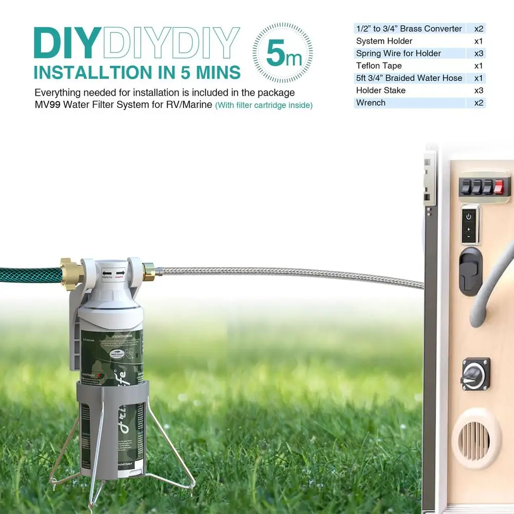 RVウォーターフィルター-NSF/ANSI 53&42認定インラインホースフィルター（RV用）-0.5ミクロン高水圧、塩素、鉛、重金属を除去