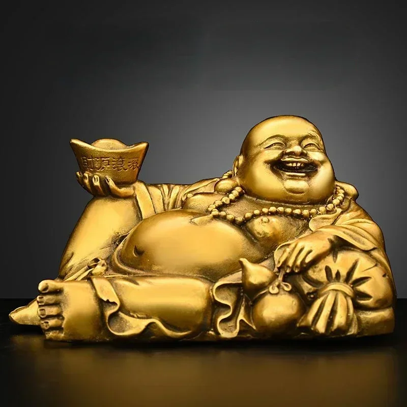 Copper Maitreya Buddha Ornaments ,Yuanbao Belly Laughing Home Office Small Car Sculptures