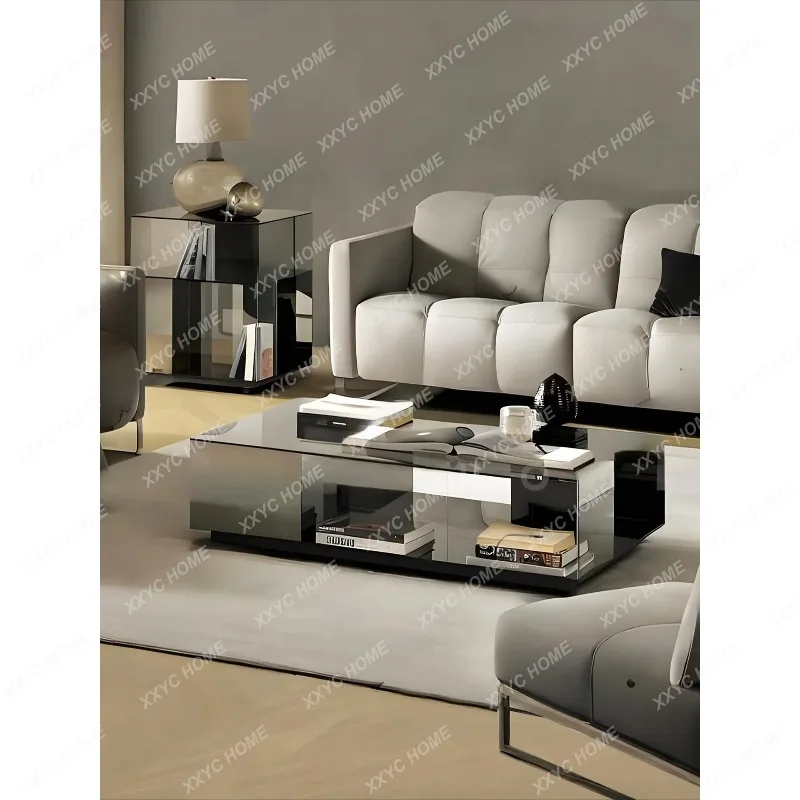 XX Minimalist Glass Coffee Table For Living Room, Movable Square Low Table, Bauhaus Design Side Table Set