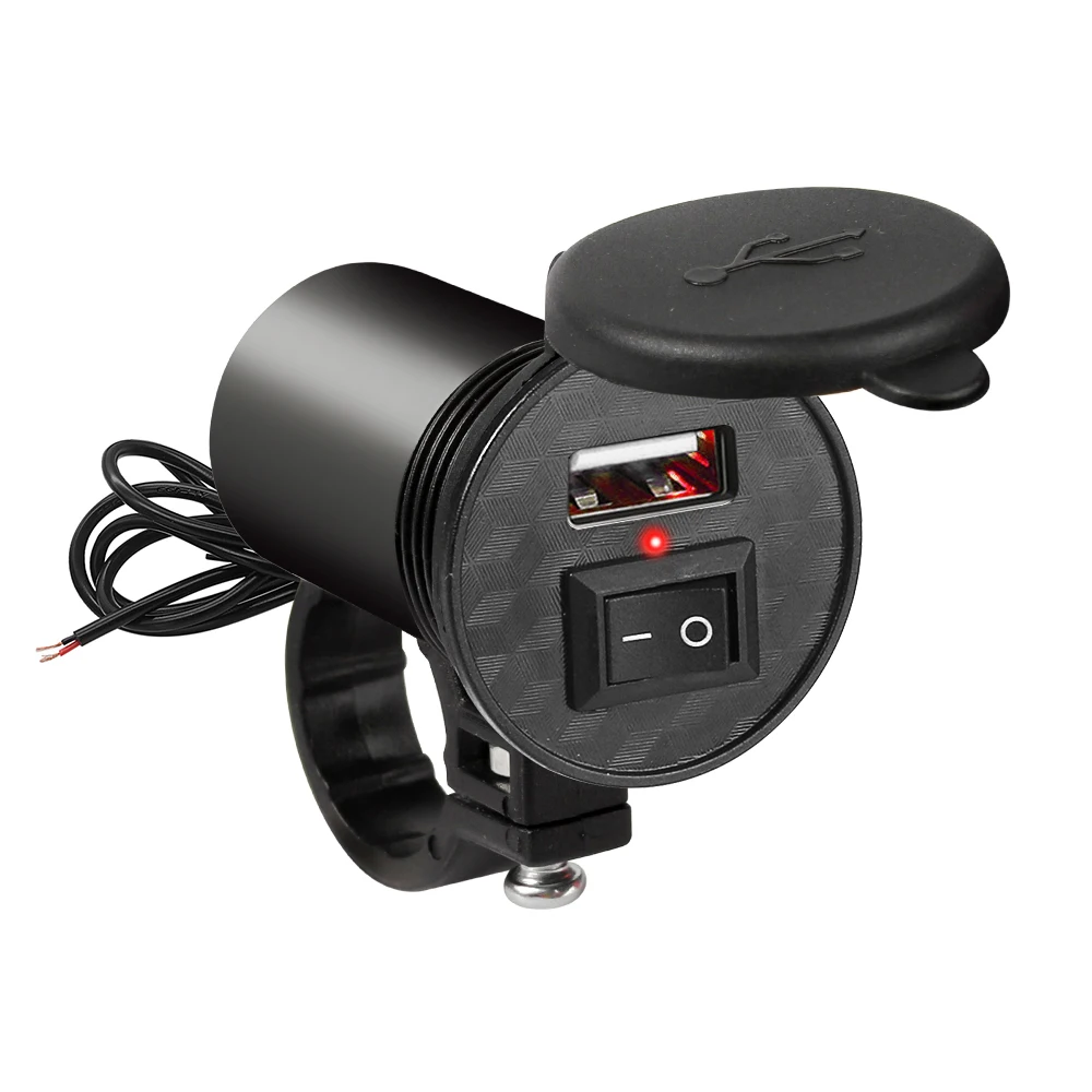 12/24V Waterproof Motorcycle USB Charger Handlebar Socket with Switch & Indicator Light 5V 1.5A Fast Charging Power Adapter