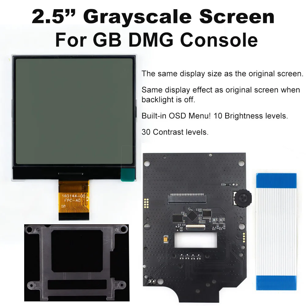 hispeedido-25-''-for-gb-dmg-grayscale-lcd-screen-kit-for-gameboy-gb-dmg-same-display-size-easy-install-real-drop-in-osd-menu