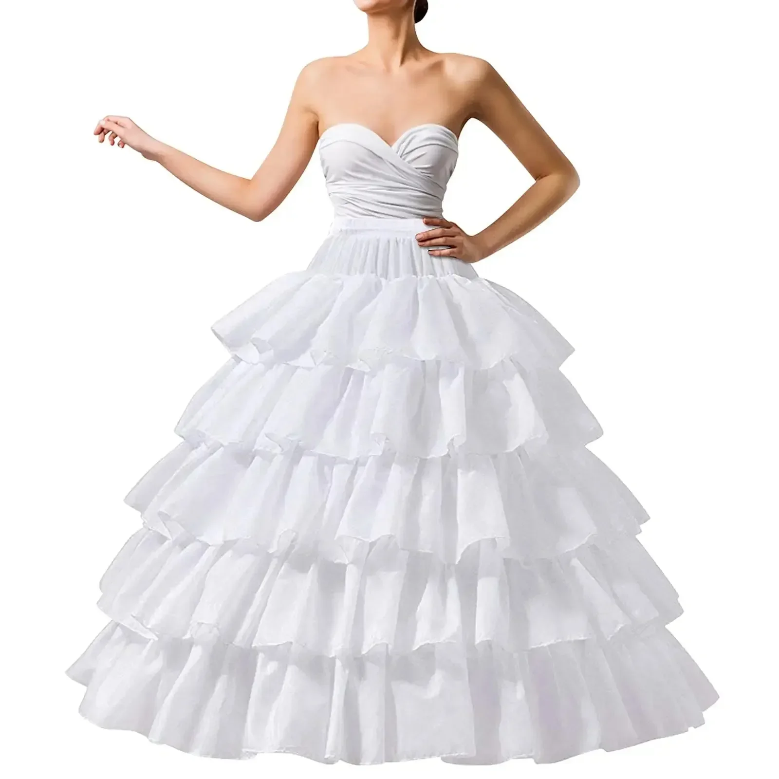 Full Shape Hoop กระโปรง 5 Ruffles ชั้น Ball Gown Petticoat กระโปรง Slip สําหรับงานแต่งงานชุดเอวปรับได้