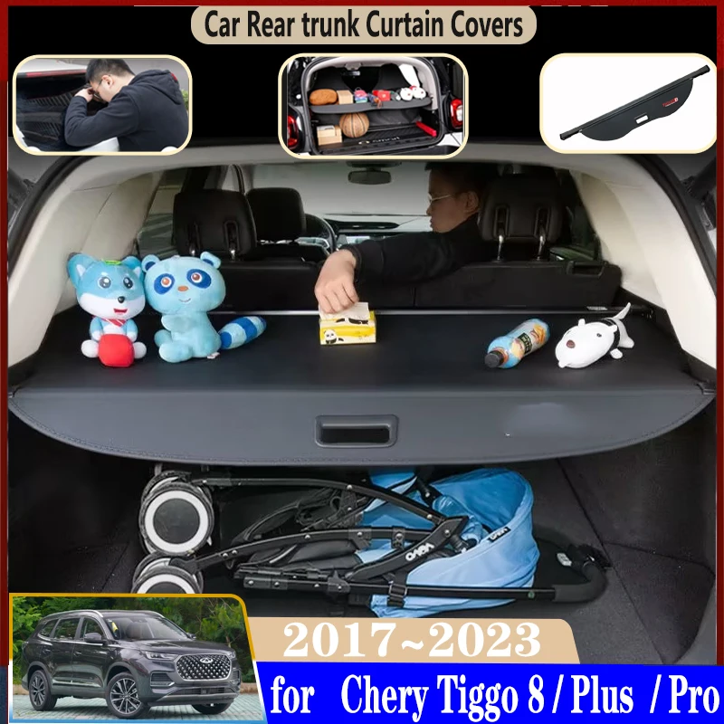 For Chirey Chery Tiggo 8 Accessories 2017~2023 2020 Pro Plus Car Trunk Curtain Cover Rear Rack Partition Shelter Car Accessories