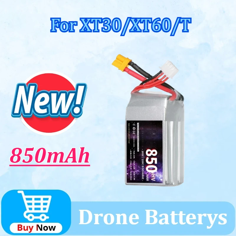 

11.4V 3S Lipo Battery 850mAh 100C with XT30/XT60/T Plug for RC FPV Airplane Quadcopter Helicopter Drone Parts 3S Battery