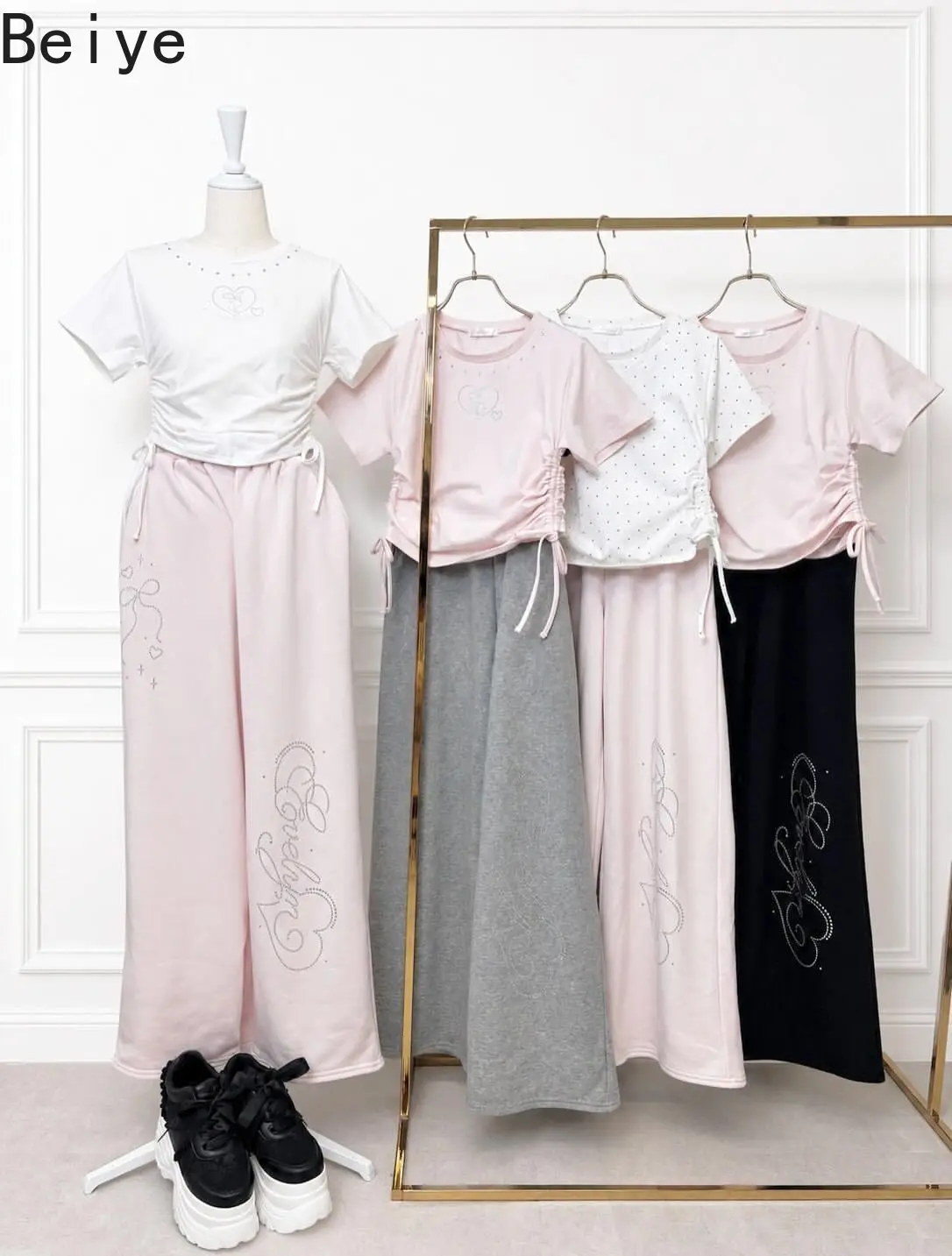 New Summer/autumn 2 Piece Sets for Women Hot Diamond Drawstring Short-sleeved T-shirt Trousers Set Casual Sports Suit