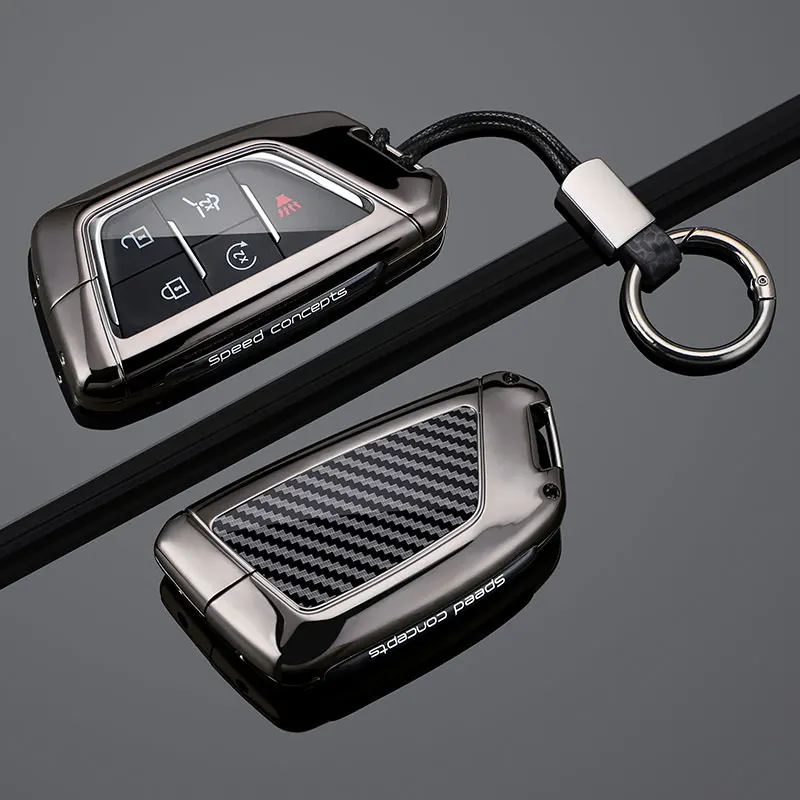 

Zinc Alloy Carbon Fiber Car Remote Key Case Cover For Cadillac CT4 CT5 CT4-V C8 Corvette 2020-2023 Holder Keychain Accessories