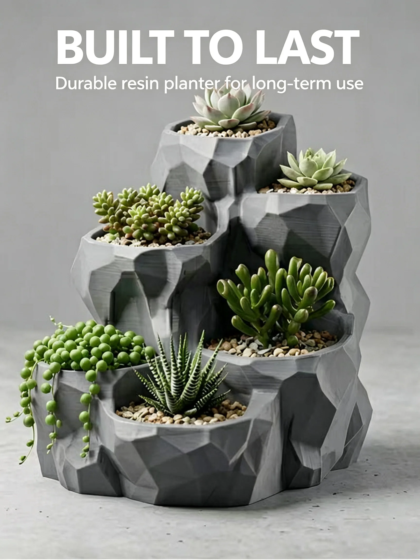 Rockery Rock Style Sukkulententopf aus Kunstharz, Tischblumentopf mit mehreren Pflanzmöglichkeiten, dekorativer Topf für Kakteen und kleine Pflanzen. – Detail 10