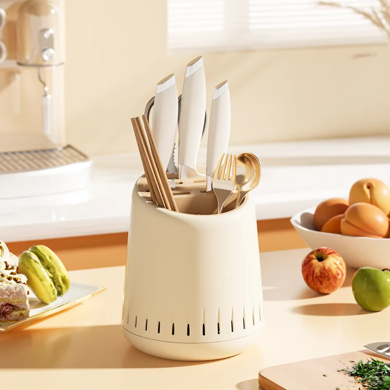 

Kitchen Home Cream Style Utensil Organizer Compartment Drain Chopstick Holder Cutlery Cage Multi-Functional Countertop Storage