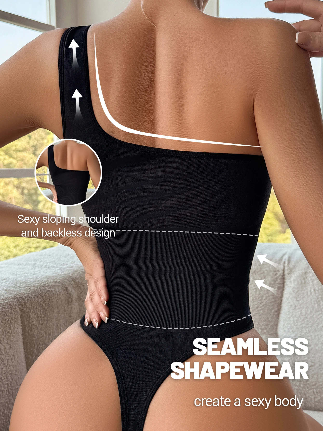 Ladies seamless shaping bodysuit, off-the-shoulder sexy undergarment slimming one-piece, one-piece swimsuit