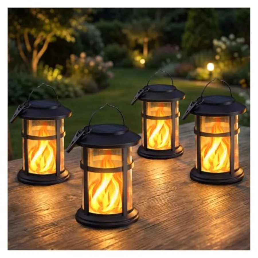 Solar Lanterns Outdoor Waterproof, Upgraded Flickering Hanging Solar Lights for Outside, Solar Powered Lantern for Patio Yard G
