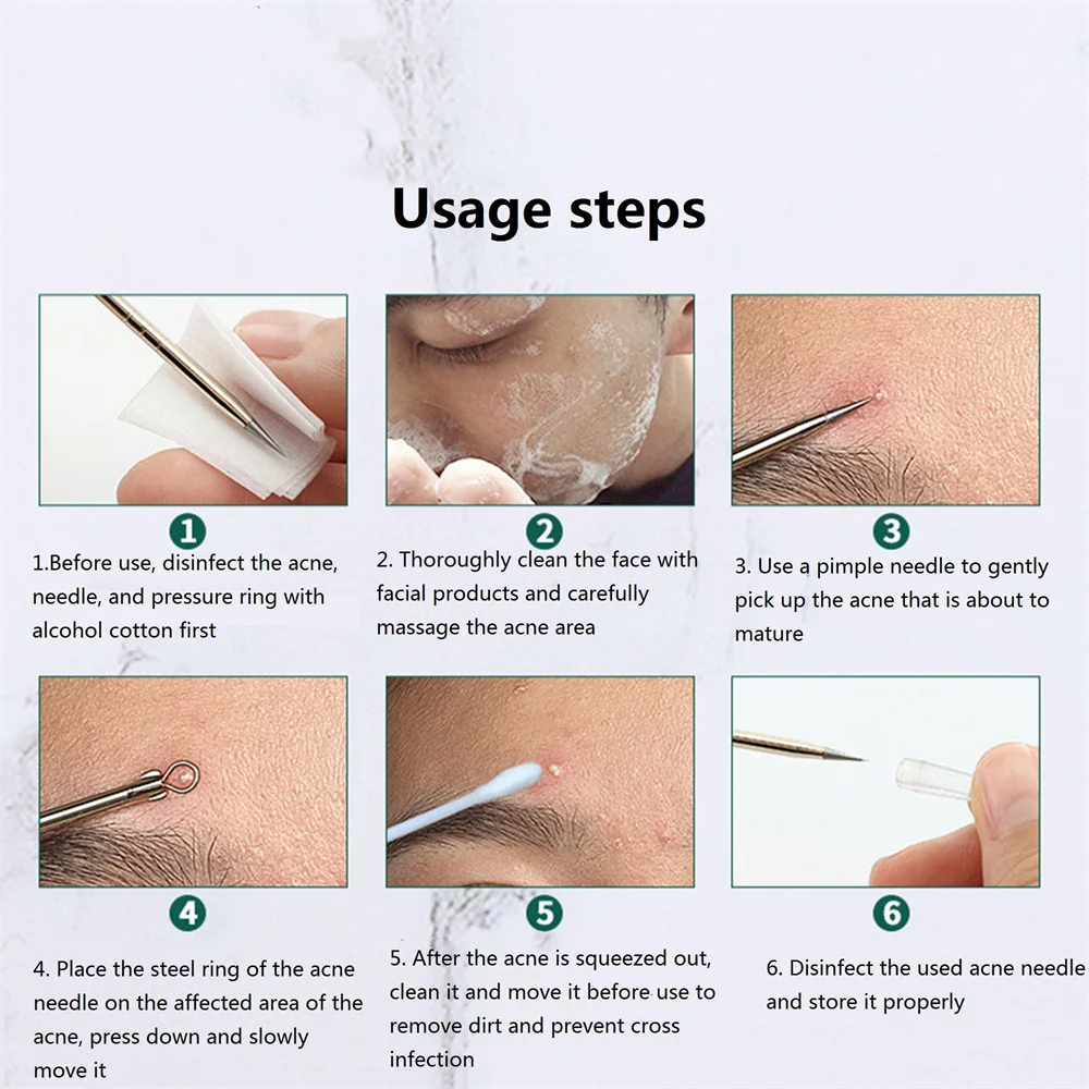 الفولاذ المقاوم للصدأ إزالة حب الشباب إبرة ، ماكياج صالون تجميل ، إبرة إزالة الرؤوس السوداء ، إبرة حب الشباب رئيس مزدوج ، 4 قطعة