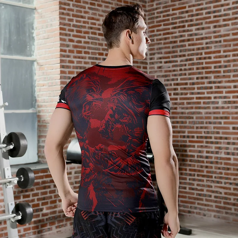 Vividly Colored Compression Shirt  Breathable Fabric Fierce Beast Graphic  For Running Cycling