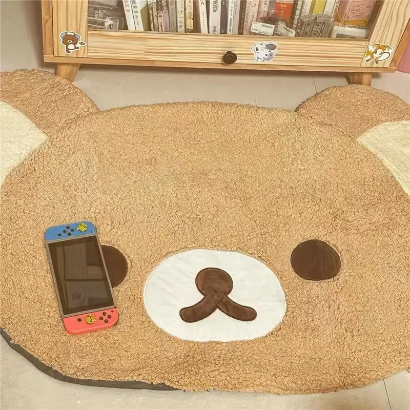 Cartoon Rilakkumas Plush Rug Kawaii Korilakkuma Bear Soft Floor Mat Bedroom Chair Bedside Lounge Rug Bathroom Doormat Home Decor