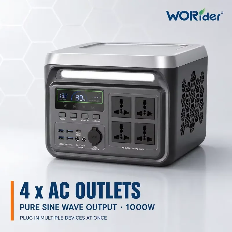 1000W Portable Power Station LiFePO4 Battery Solar Generator Pure Sine Wave Backup Power Supply Outdoor Emergency Home Use