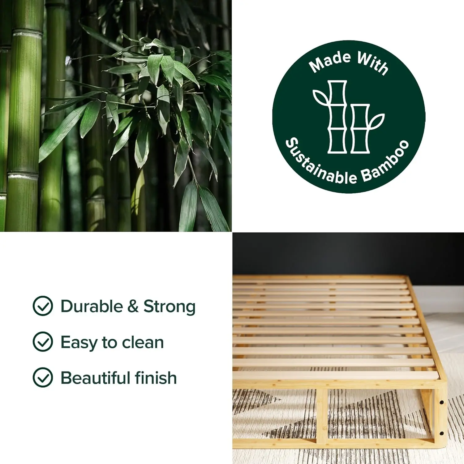 Mattress Foundation, Sturdy Bamboo Structure, Low Profile, Easy Assembly