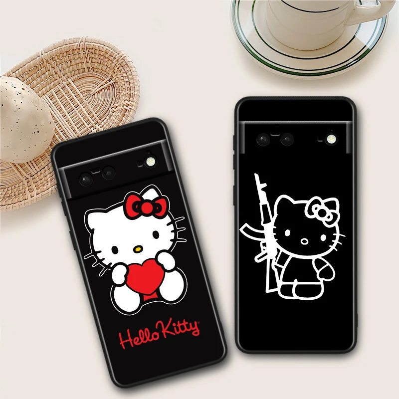 Funny Hello Kitty TPU Silicone Black Cover For Google Pixel 8 7A 7 6A 6 5A 5 5XL 4A 4XL 4 Pro 5G Phone Case