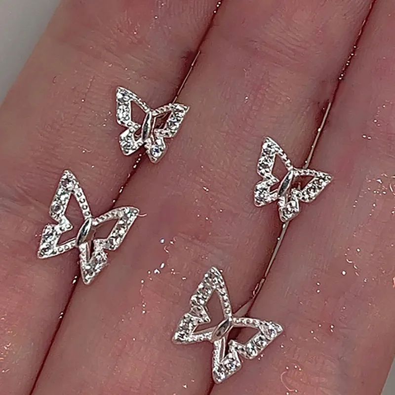 لطيف مزاجه فضة الحيوان فراشة مطعمة الزركون جوفاء وأقراط للمرأة مجوهرات للبنات هدايا الإكسسوارات #2