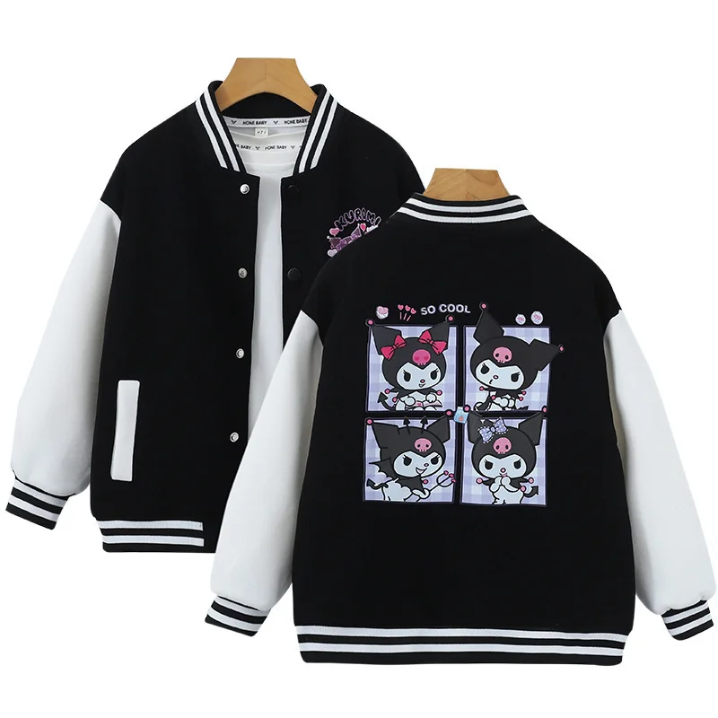 Kuromi Kids Baseball Uniform Cotton Long Sleeve Sanrio Cartoon Casual Jacket Cute Student Coat Anime Spring Autumn Top Girl Gift