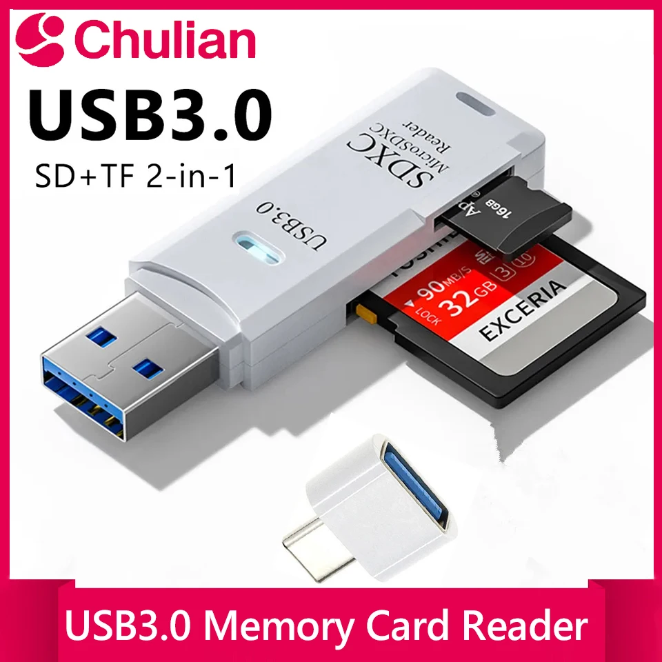 Lector de Tarjetas USB 3.0/2.0 de Alta Velocidad 2 en 1, Lector de Tarjetas de Memoria TF/SD Multifuncional para Computadora, Tableta, Portátil, Montado en el Automóvil