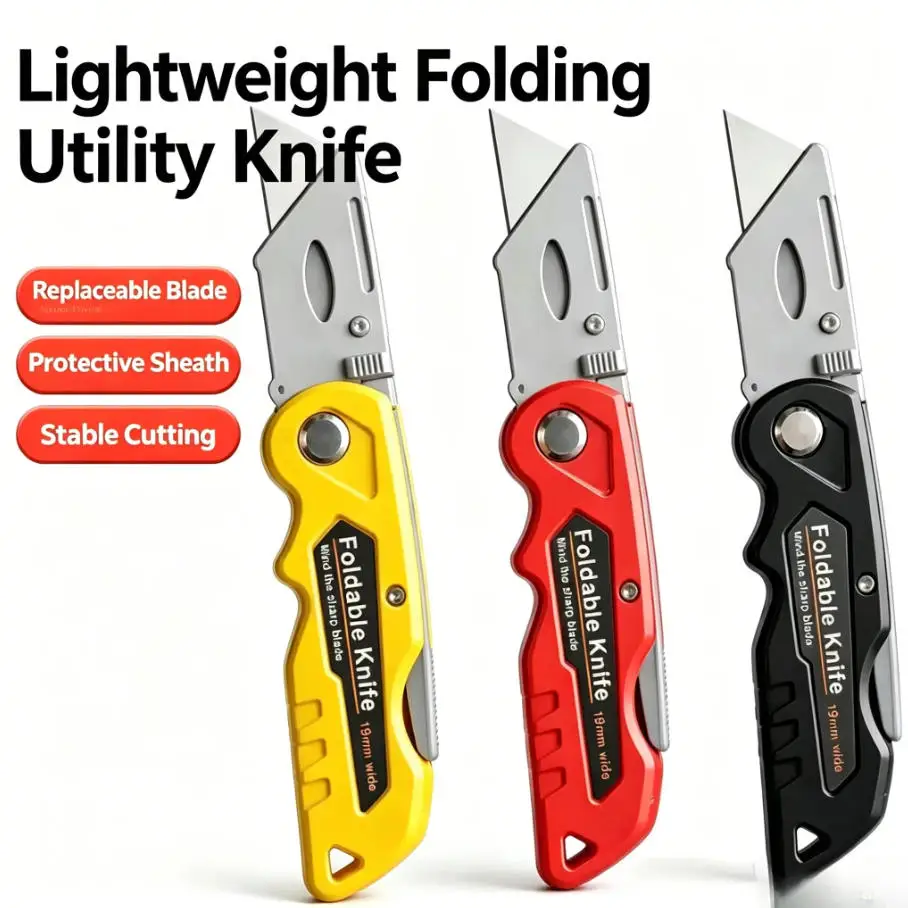 2pcs Grade Multifunctional Foldable Utility Knife, Replaceable Blade, Heavy Duty Box Cutter for Cutting Cardboard, Leather,Paper