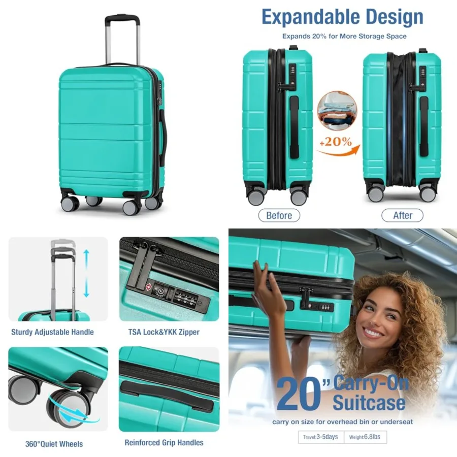 

Carry On Luggage 22x14x9 Airline Approved, Hardshell Carry On Suitcase with Tsa Lock, Small Suitcases with Wheels, Travel Lugga