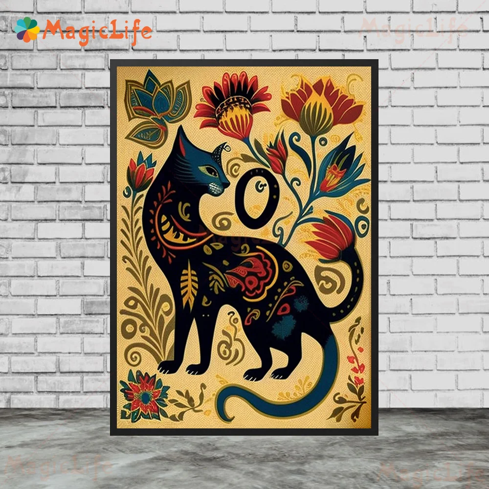 Vintage mexikanische Phoenix Wings Blumen kulturelle Katze Poste Wandbilder für Wohnzimmer Poster Wand kunst Leinwand Malerei unger ahmt