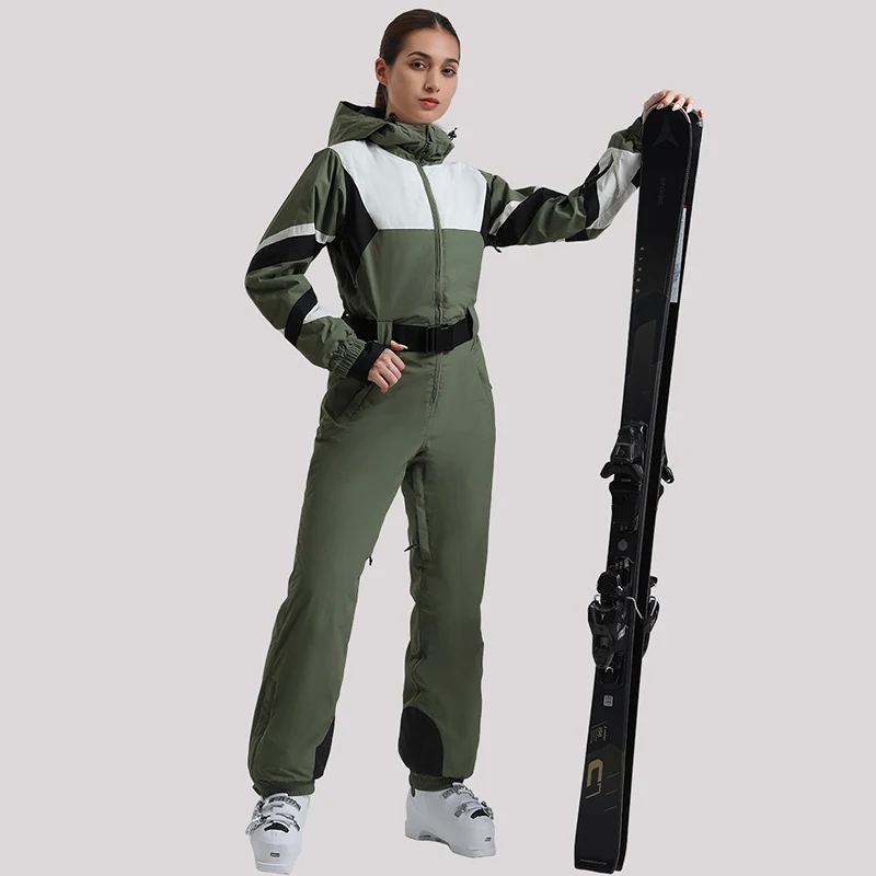 Winter Waterproof Hooded Women One Piece Snow Suits Outdoor Sport Mountain Female Ski Jumpsuit Warm Hiking Snowboard Overalls