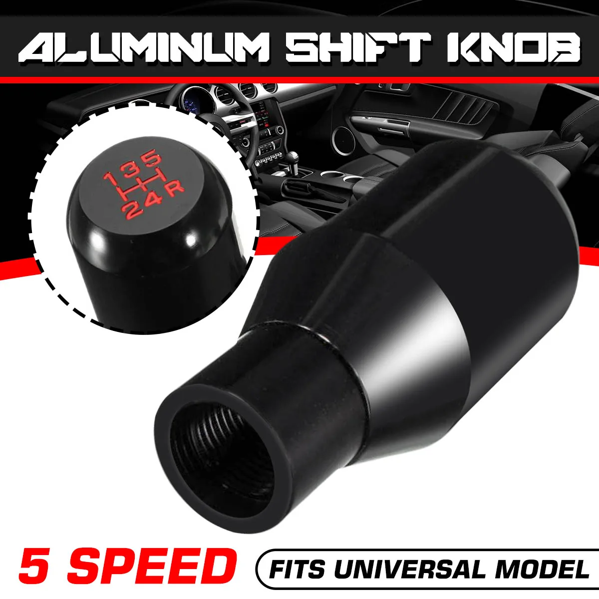 Universal Car Truck 5 Speed Manual Gear Shift Knob Car Shifter Stick Lever Gear HeadBall Black Aluminum