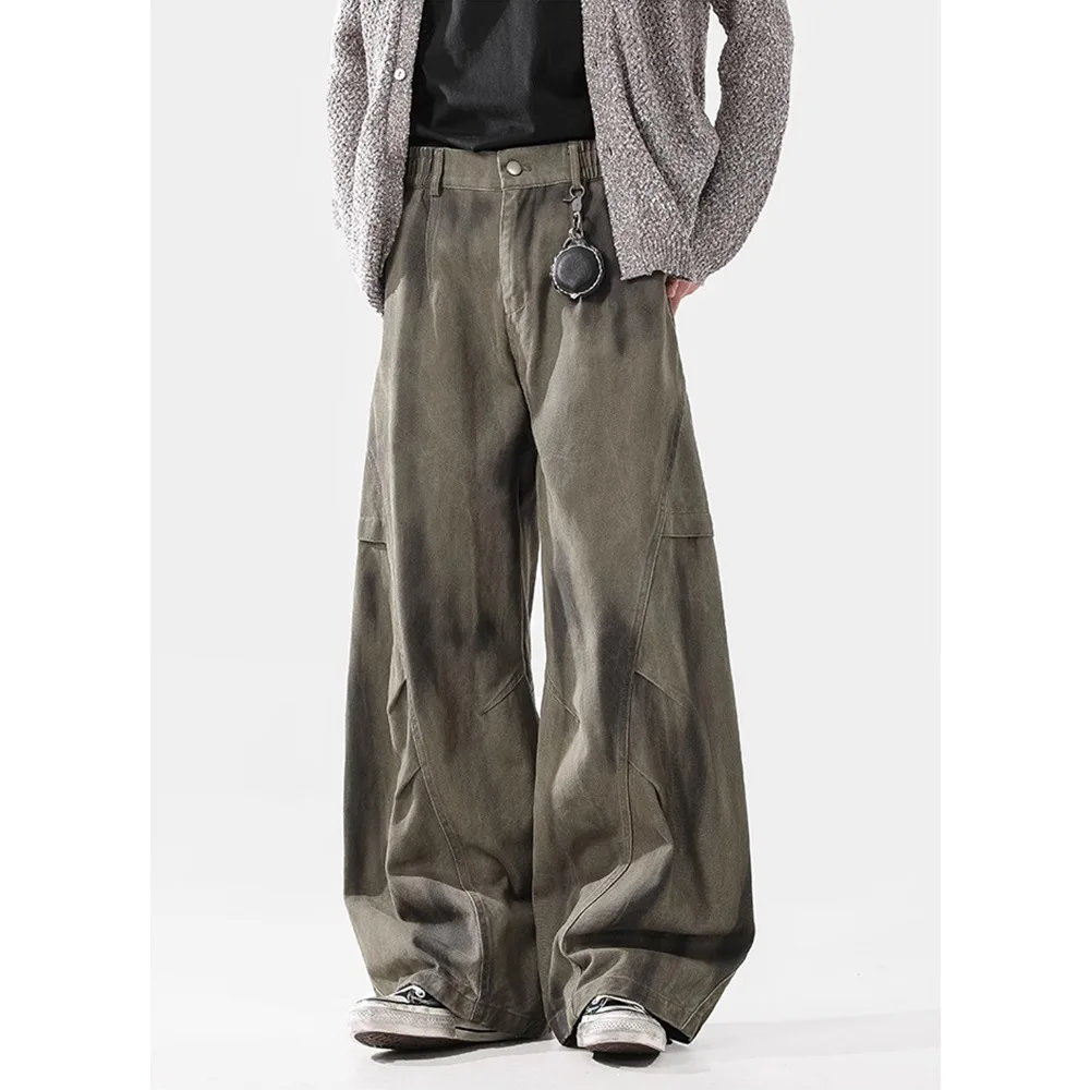 

Mens Streetwear Wrinkled Dirty Dyed Cargo Jeans Style Niche Loose Vintage Versatile Long Pants