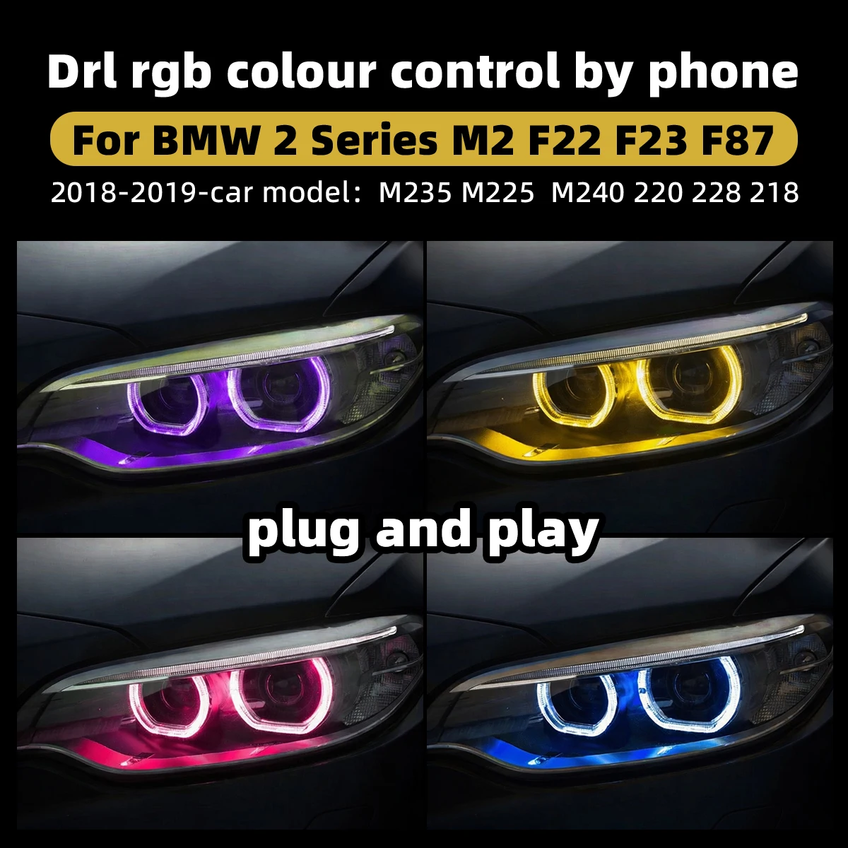RGB LED DRL Module Kit APP Phone Color Control For BMW 2 Series M2 F22 F23 F87 2018-2019 Daytime Running Light Plug and Play