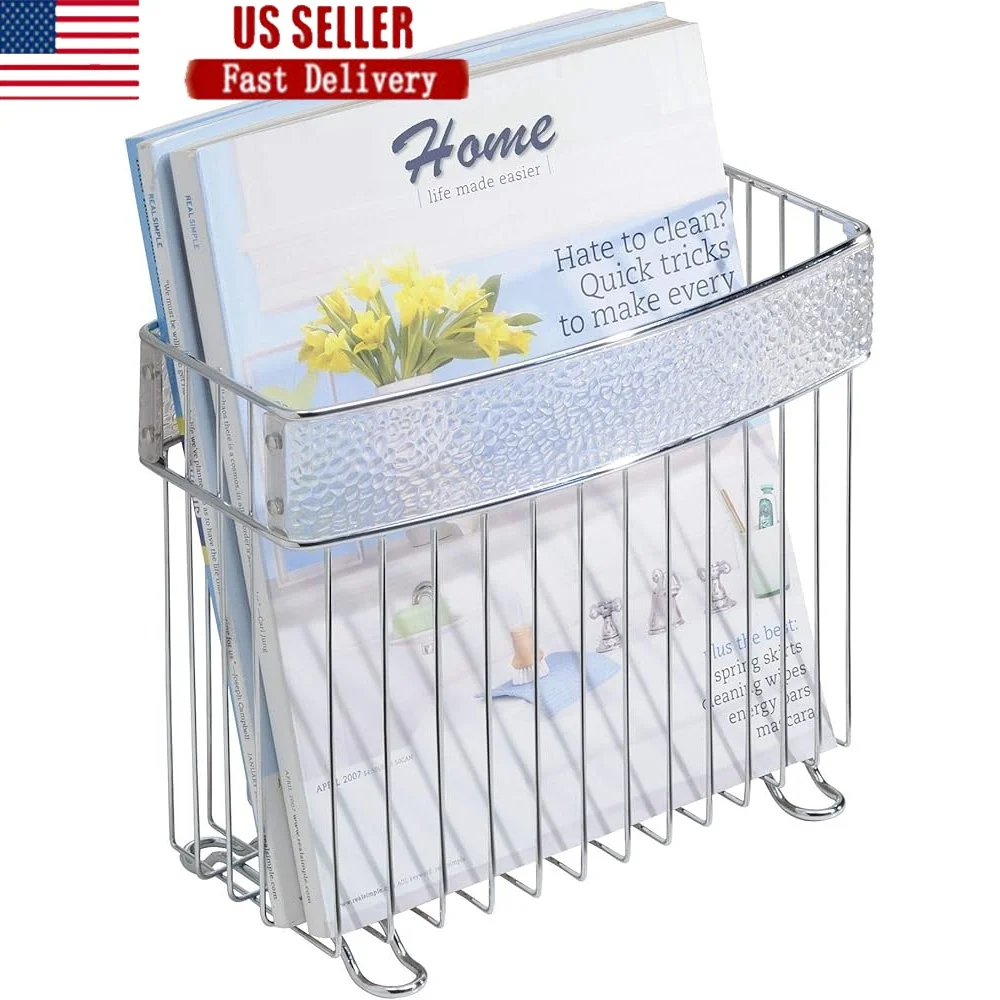 

Free Standing Metal Magazine Holder Storage Basket Newspapers Books Compact Organizer Durable Steel Bathroom Office Bedroom