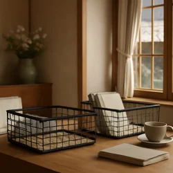 European Style Iron Storage Basket, Black and White Grid, Balcony Flower Holder, Chic Home Organization, Decorative Solution