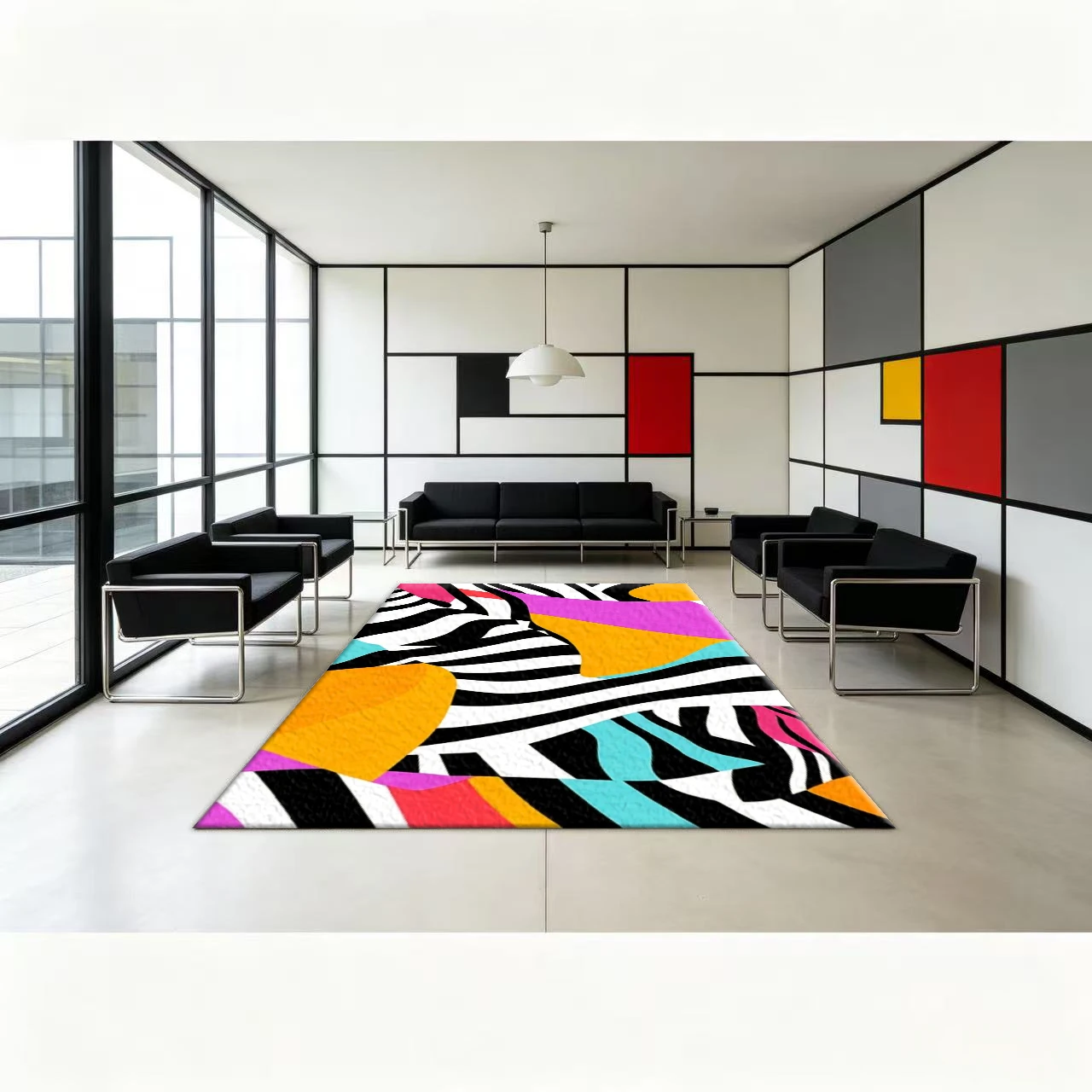 Bright Color Zebra Stripes Abstract Art Carpet Bold Modern Aesthetic Home Living Room Floor Mat