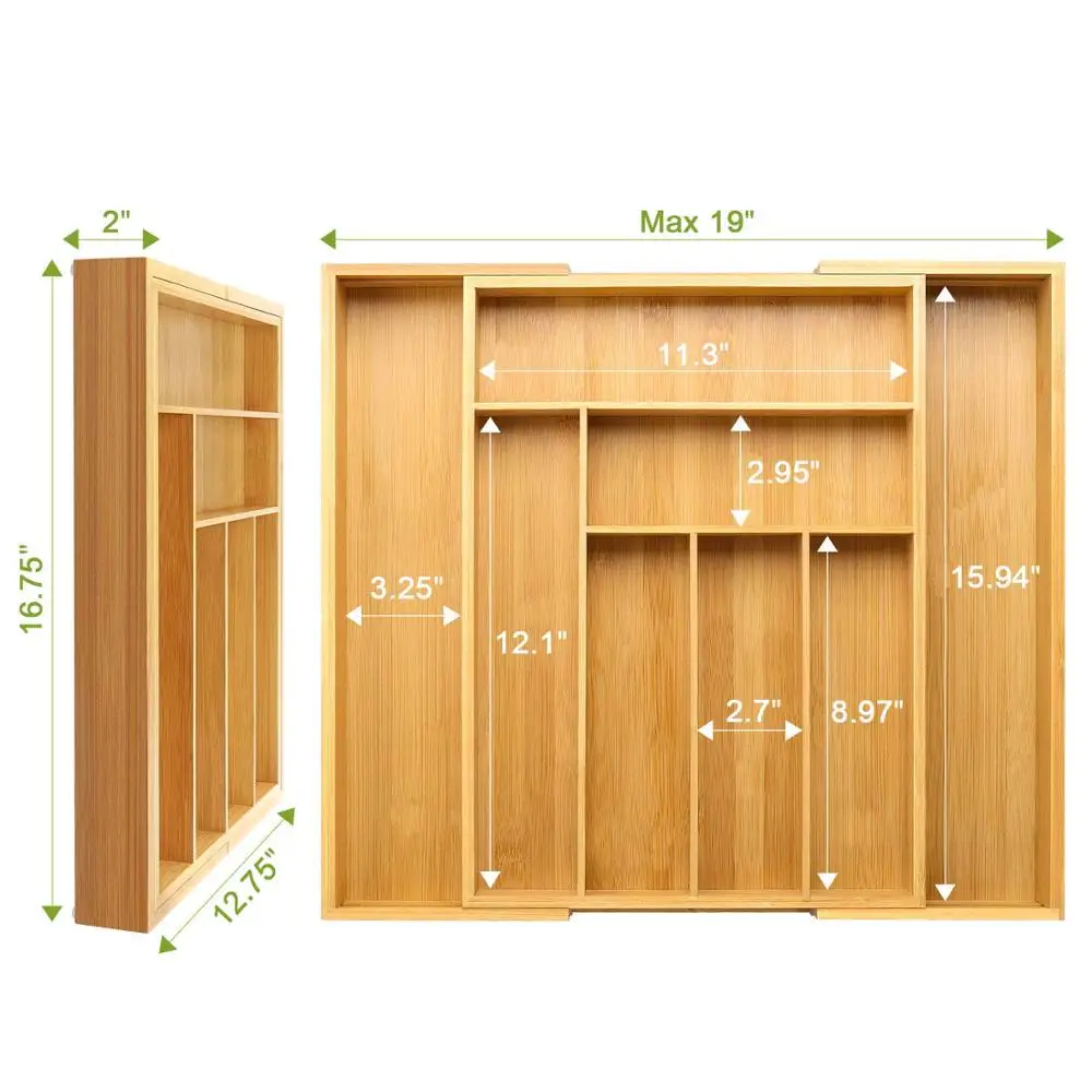 Houselin Large Expandable Cutlery Tray Bamboo Kitchen Drawer Divider Sundries Tableware Organizers Adjustable