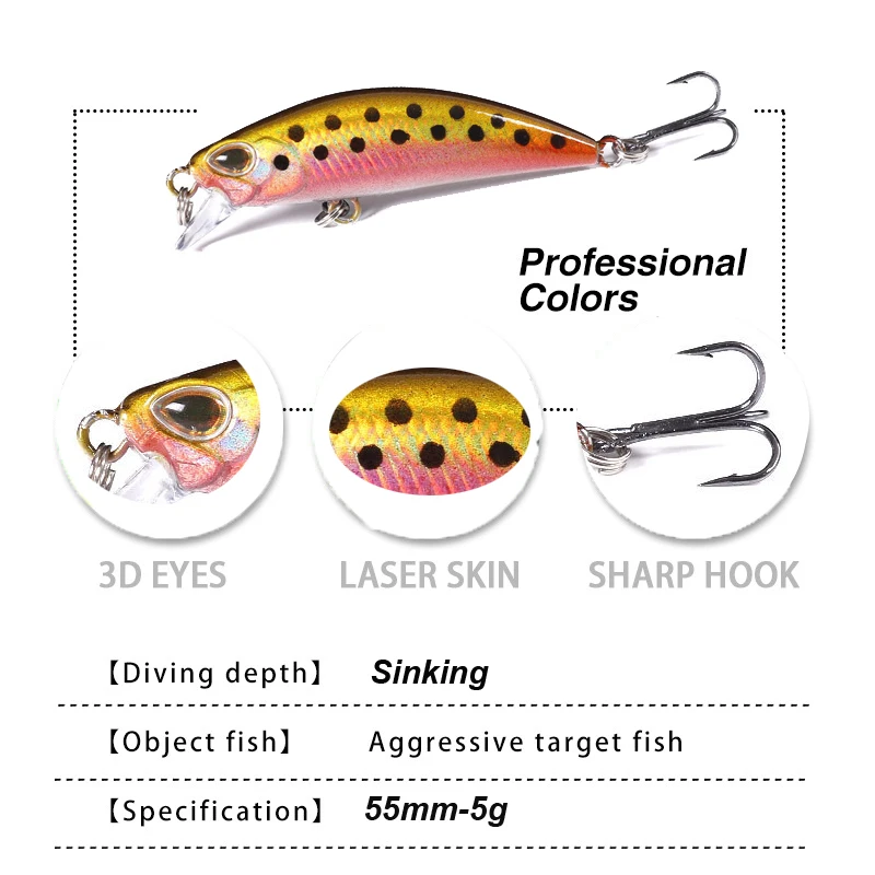 WESTBASS 1PX Micro Minnow Lure 55mm-5g Sinking Fishing Lure Trolling Swimbait Wobbler Artificial Hard Jerkbait Bass Isca Pesca