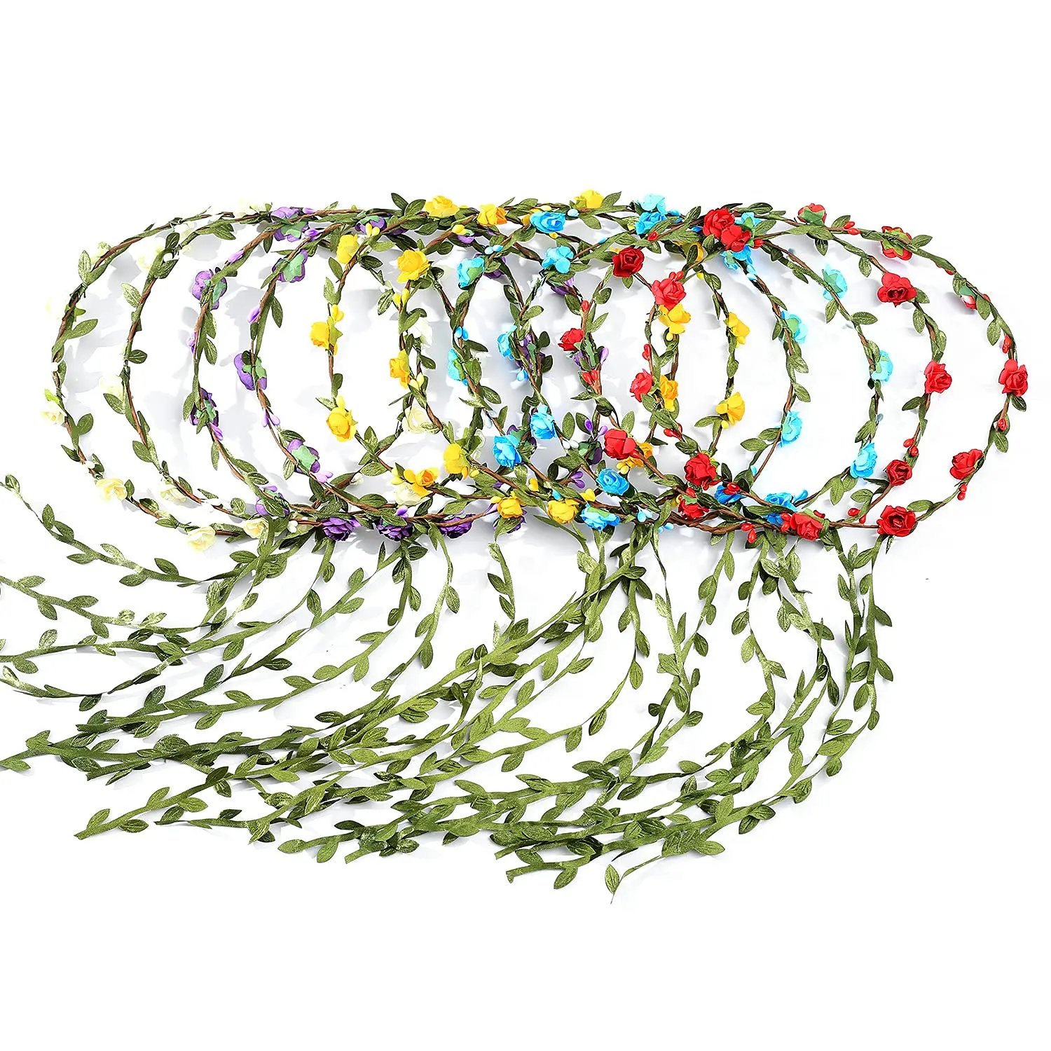 

10-Pack Flower Wreath Crown Headbands for Women, Girls, Bridesmaids – Boho Hair Garland for Weddings, Parties, Holidays & Birthd