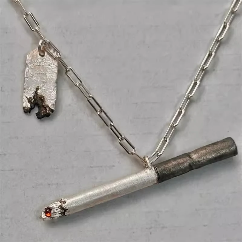 

Jardme Punk Metal Cigarette Pendant Necklace for Men Women Hip Hop Charm Chain Jewelry Accessories Gifts