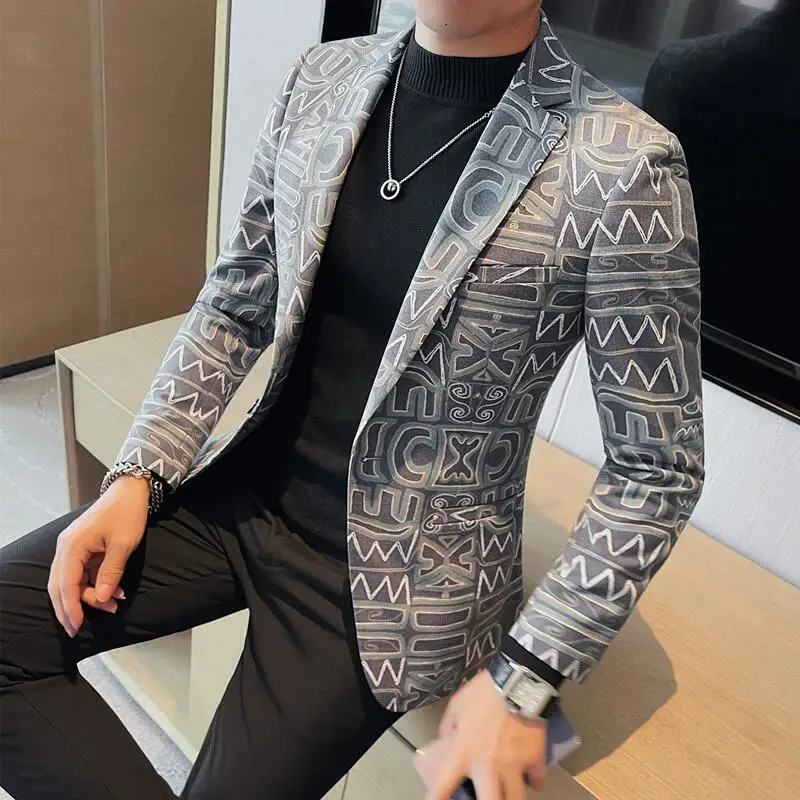 Wysokiej jakości męska garnitur z nadrukiem kurtka dla mężczyzn Autumnn Fashion Slim Fit Casual biznesowe blezery koszula na przyjęcia towarzyskie ślubne płaszcze 4XL-M