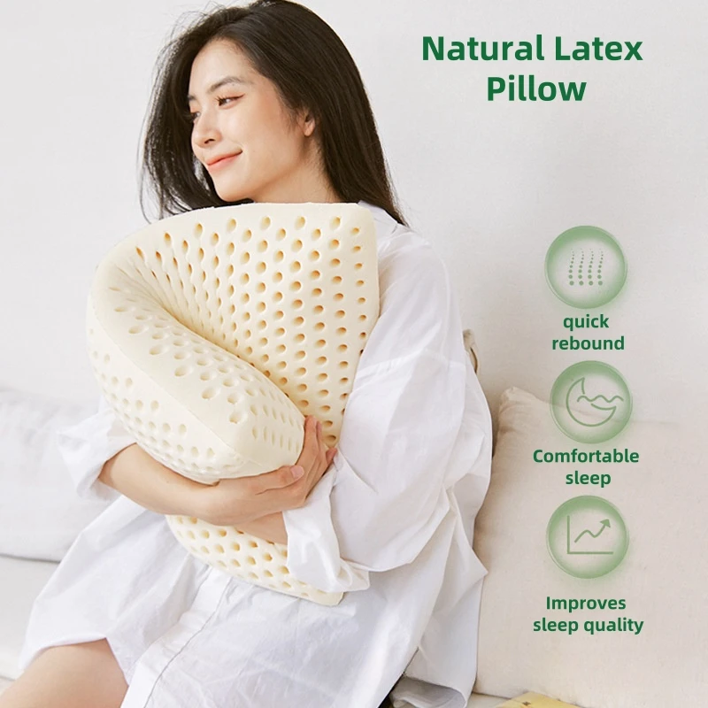 

100% Pure Natural Latex Pillow Comfortable Sleeping Pillows Bedroom Bed Side Sleeper Cervical Neck Pillow Orthopedic Breathable