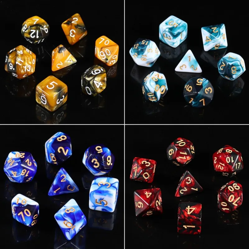 

Colorful Polyhedral Dice Set with Pouch Double-Colors Gold Numbers of D4 D6 D8 D10 D% D12 D20 for DND Board Game RPG Table Games