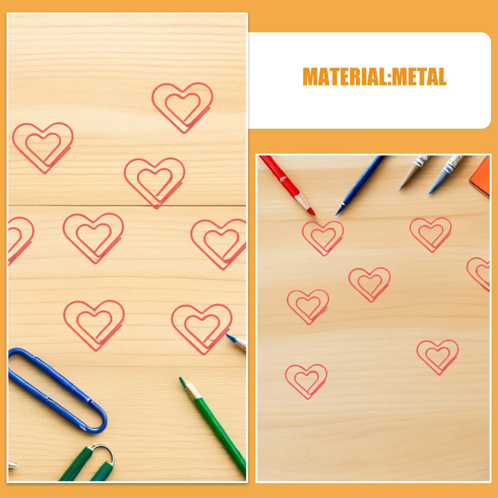 100 шт., зажимы для переплета в форме сердца, красные металлические милые скрепки в форме сердца любви, офисные журналы, планировщик, декоративные для скрапбукинга