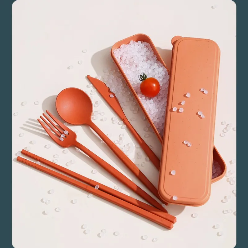 4In1 Wheat Straw Dinnerware Set Fork Spoon Knife Set Travel Picnic Camping with Case Eco Friendly Portable Tableware Cutlery Set