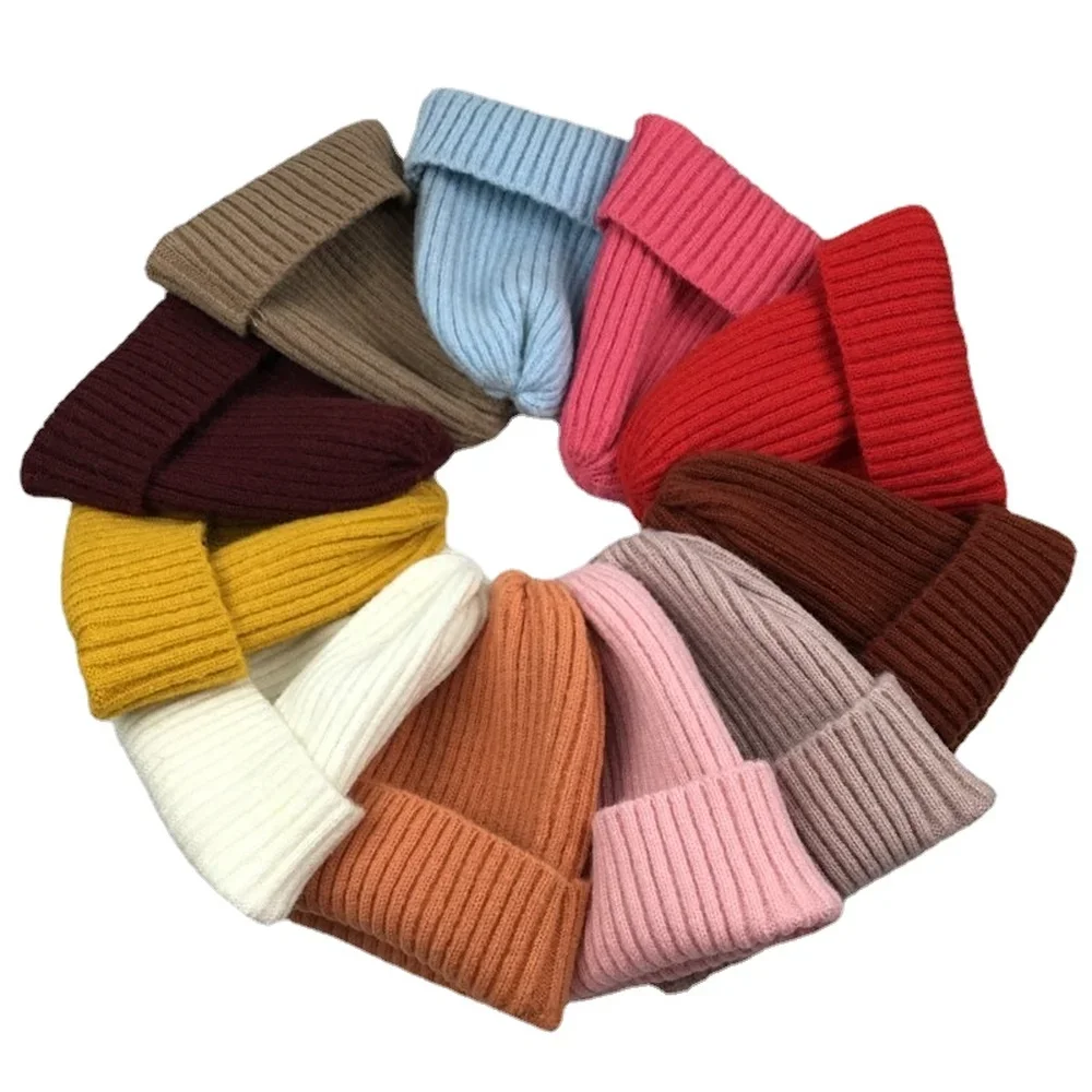 Soft Wool Warm Winter Hat Women\'s Fashion Beanie Knitted Hats for Girls Solid Color Skullies Beanies Ladies Casual Bonnets Cap