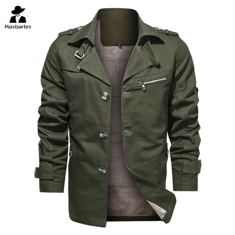 

Men's Windbreaker Punk Travel Hunting Camping Jacket Men's Autumn Pure Cotton Windproof Mid-length Coat Men's Work Clothes 5XL