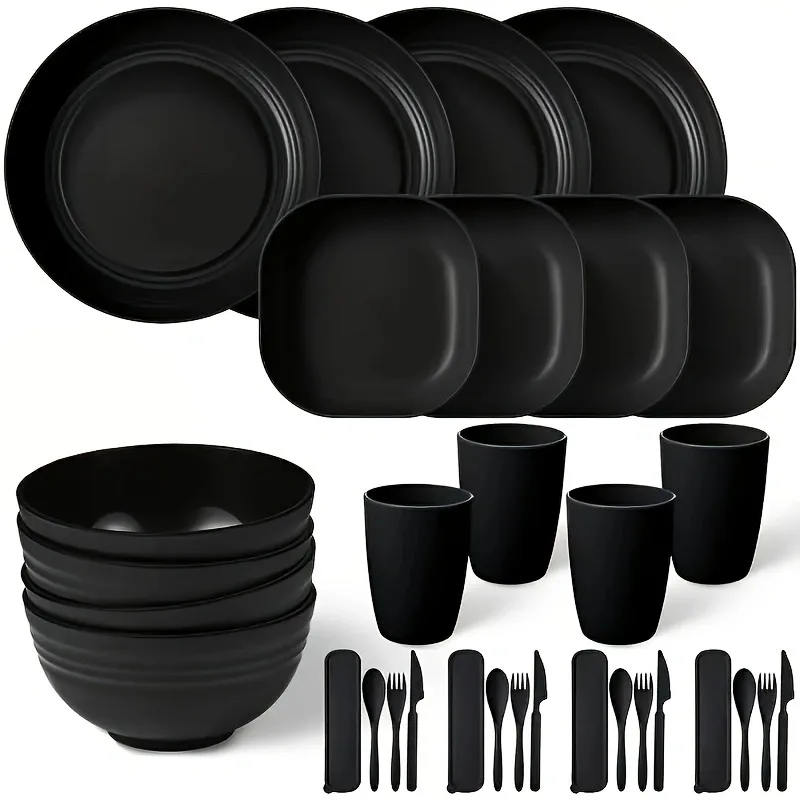 32pcs black PP plastic cutlery is suitable for home, restaurant, gift, outdoor , camping, school supplies, back-to-school season