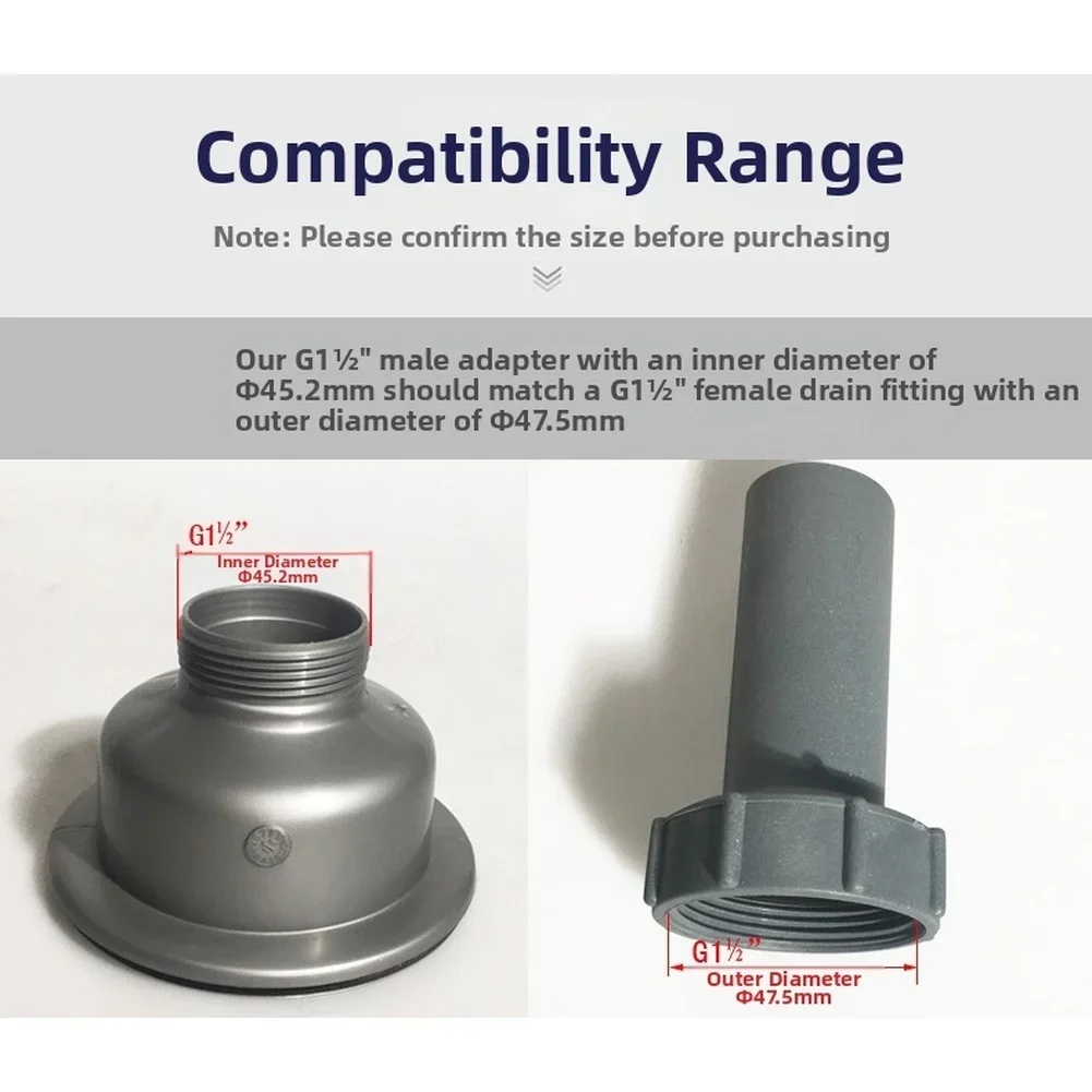 45mm Male Thread To 31mm Straight Pipe Connector For Drain Applications G1 1/2 Inch Inner Diameter PP Construction